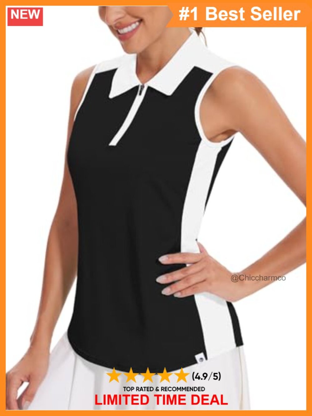 Sleeveless Golf Polo Shirt UPF 50+ 1/4 Zip Moisture Wicking Quick Dry Athletic